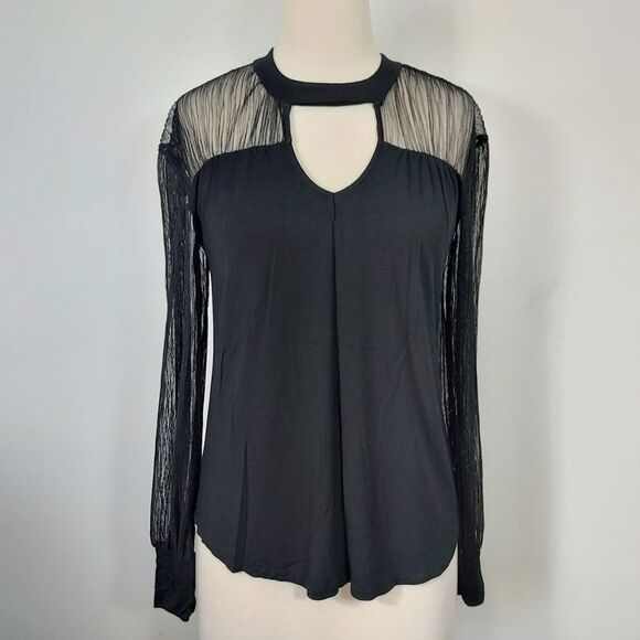 Maurices Womens Whimsigoth Shirt Top Size Medium Sheer Black Lace Long Sleeve - Picture 2 of 12